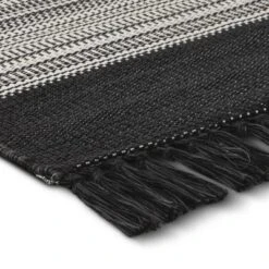 7' X 10' Outdoor Rug Striped Fringe Black - Project 62™