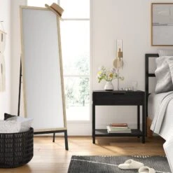 20" X 66" Oak And Metal Modern Floor Mirror Brown - Project 62™