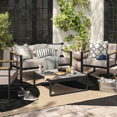 9'2"x12' Grace Half Circle Rectangular Woven Indoor Outdoor Area Rug Black - Project 62™ 1 9'2"x12' Grace Half Circle Rectangular Woven Indoor Outdoor Area Rug Black - Project 62™